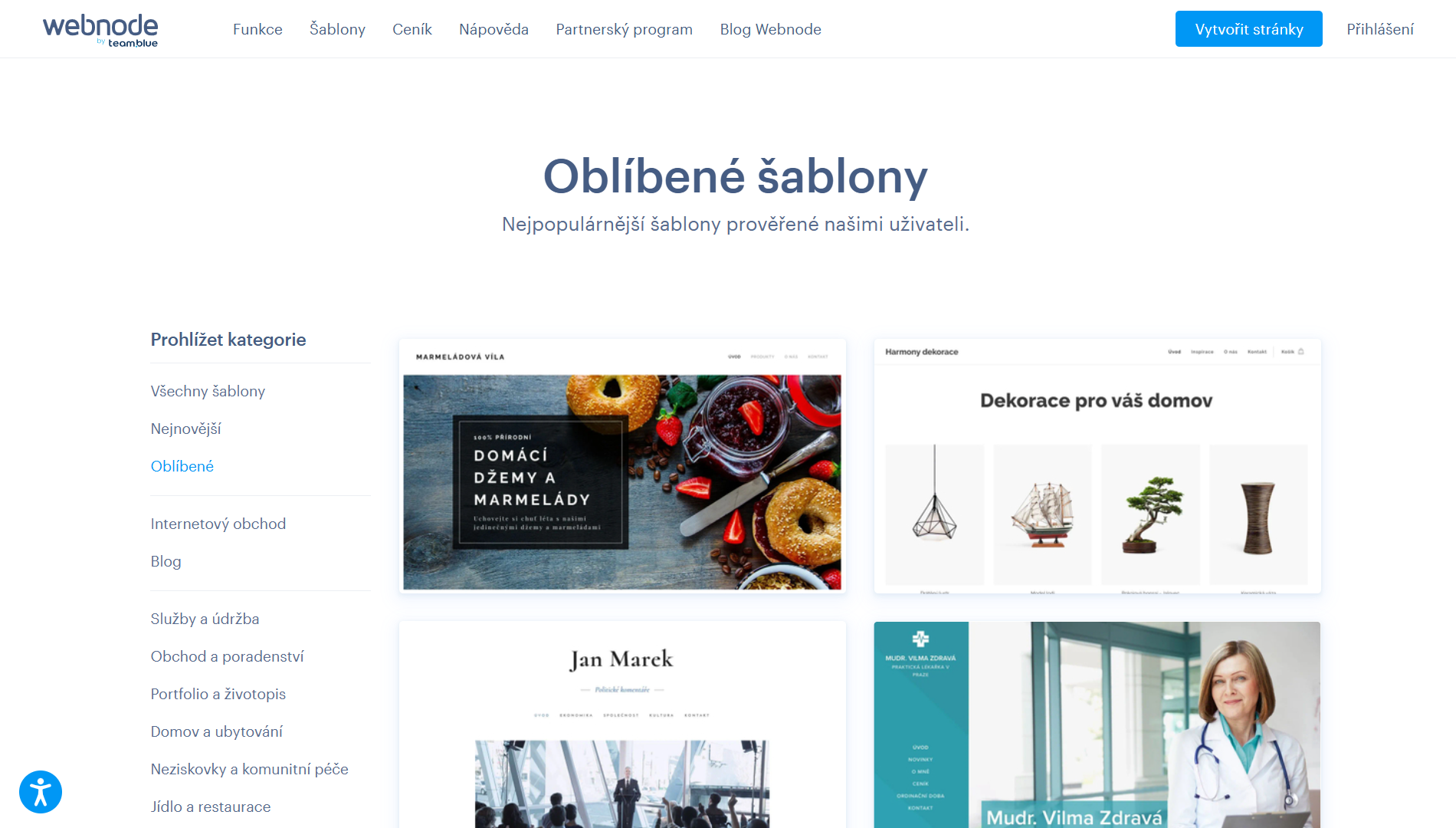 Ukázka prostředí Webnode